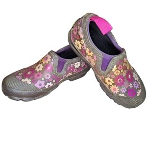 Bogs Gray Purple Floral Ankle Rain Boots Clogs Size 12